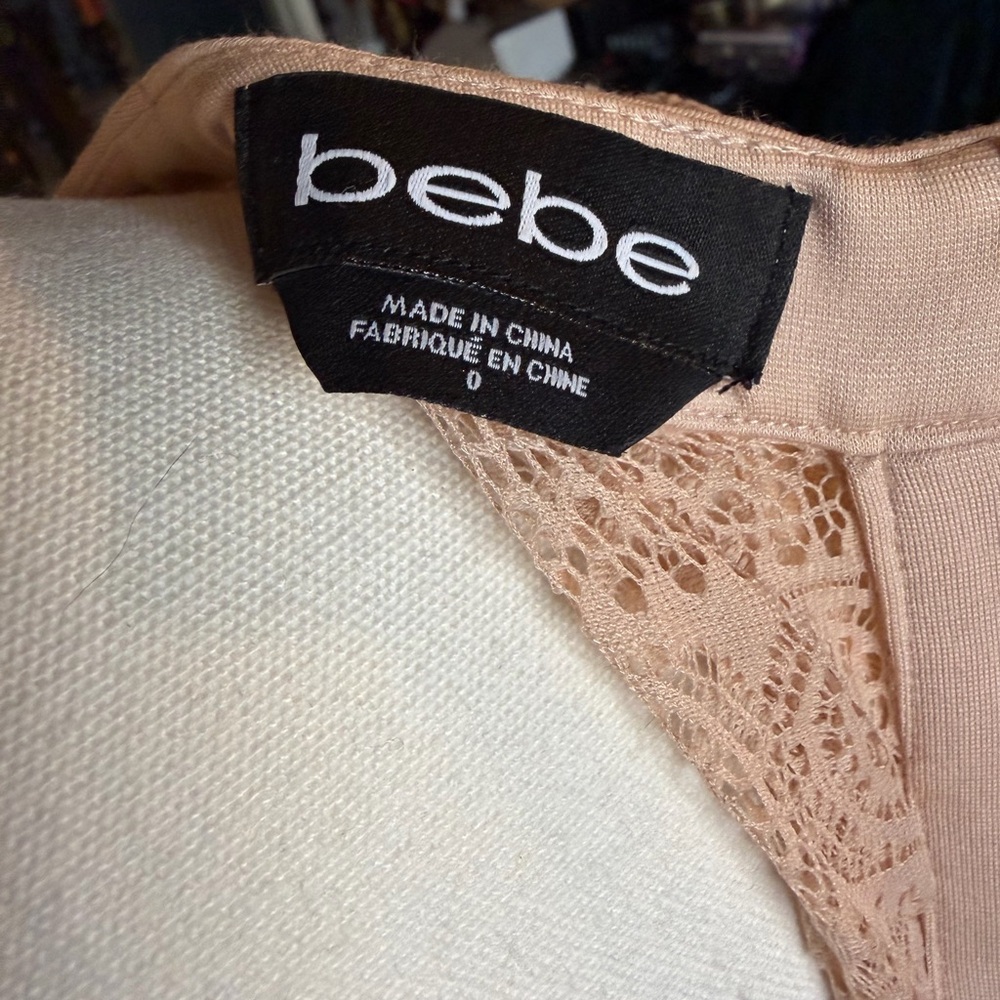 Bebe Dress – Women’s 0 – Light Pink Lace Block Y2K Vintage –Long Sleeve – Lined - Picture 6 of 12
